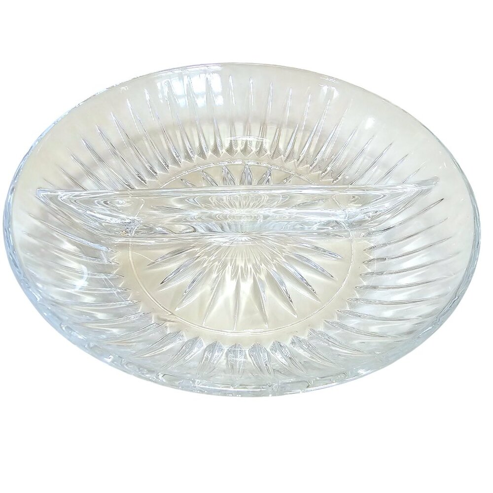 Princess House Highlights Split Serving Bowl 8" cut glass serving dish